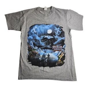 Vintage Sturgis 2002 Black Hills Rally Biker Gray Eagle Double Sided Size Medium